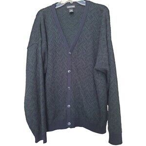Jantzen Men's Green & Blue Pointelle Long Sleeve Button-Up Cardigan Vintage XL
